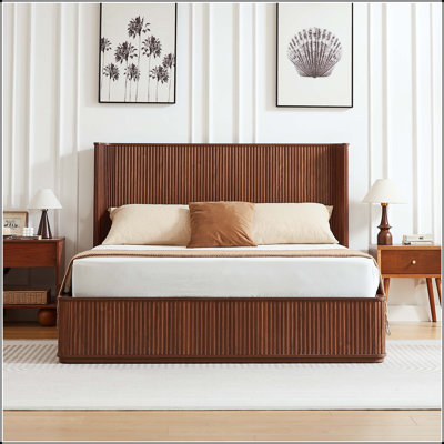 Corrugated Wave Headboard Platform Bed – 44" Tall