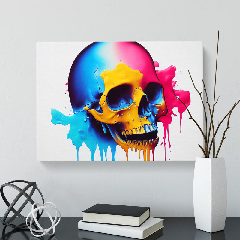 XXX-H1022-WF-7853X Skull Paint Splatter Vol.2 - Wrapped Canvas Print, 35cm H x 50cm W x 3cm D