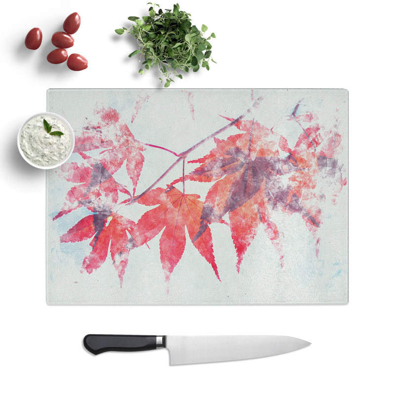 Tempered Glass Leaves of a Maple Tree Chopping Board, 20 cm x 28.5 cm