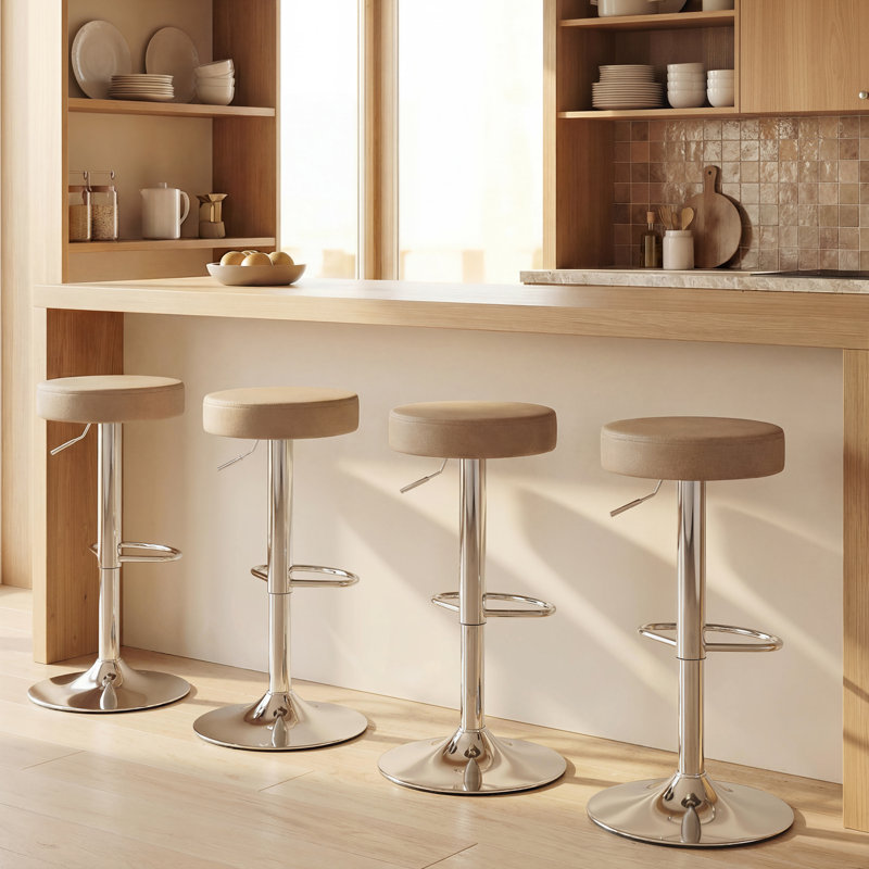 Swivel Upholstered Adjustable Height Counter Stool with Metal Frame, Beige