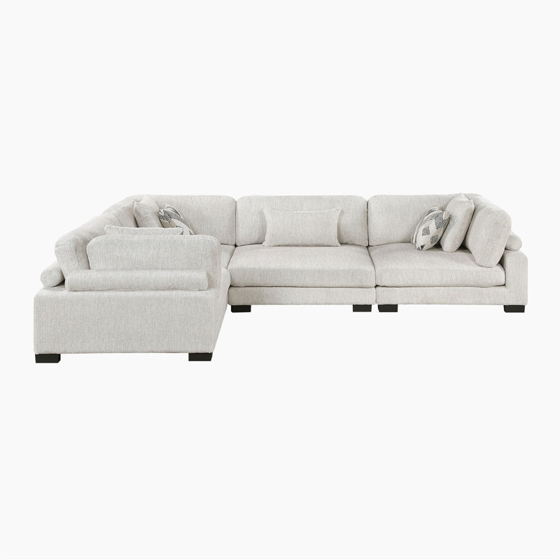 Canapé modulaire en velours côtelé 5 pièces Brinsley, Beige, H 34,5 po x l 135 po x P 90 po, Forme L