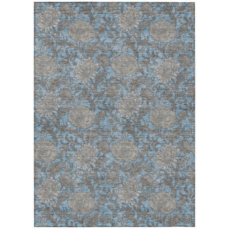 Washable Floral Indoor / Outdoor Rug, Rectangle 10' x 14'