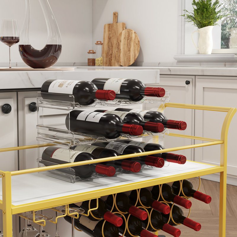 Stackable Water Bottle Organizer For Cabinet, Water Bottle Holder, Kitchen Pantry Organization And Storage, Plastic Fridge Wine Racks, Tumbler Travel Mug Cup Holder, 3Pack, Hold 12 Bottles