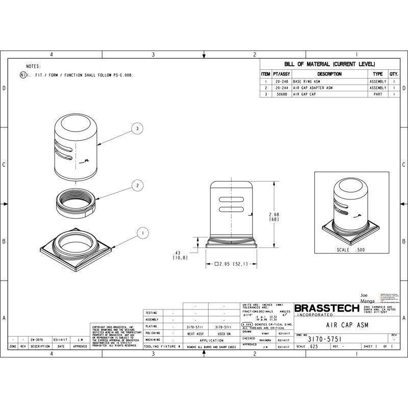 Adams Air Gap Cap and Escutcheon, Matte White
