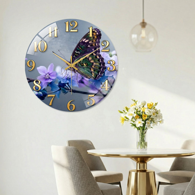 Horloge murale papillon en verre, 40 x 40 cm (15,7 x 15,7 pouces)