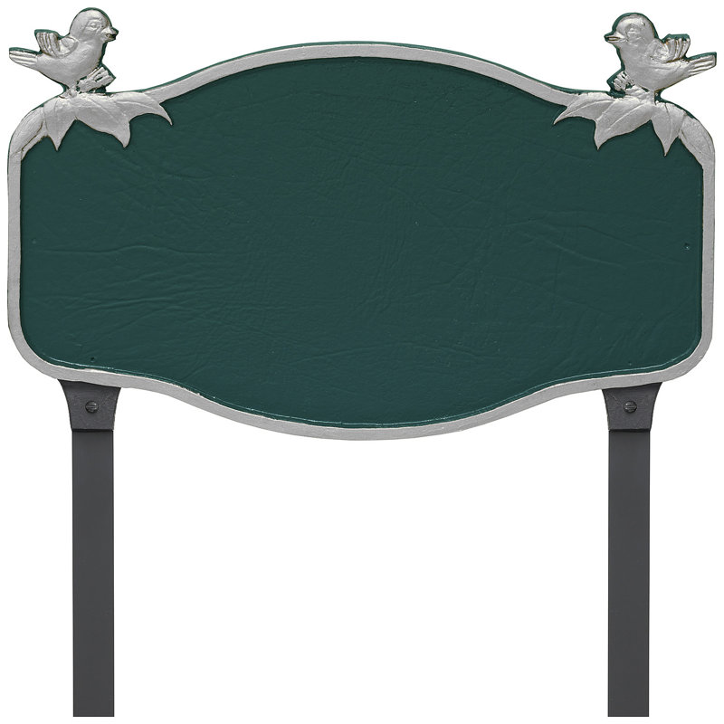 Plaque d'adresse mésange avec piquets de pelouse, Vert forêt / argent