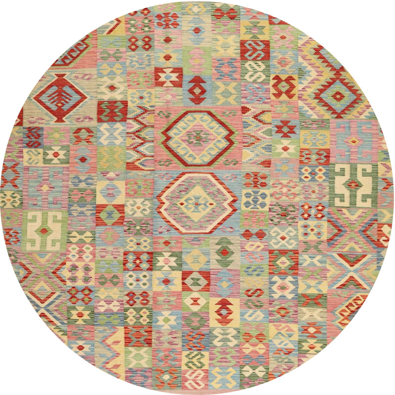 Tapis beige / brun / bleu Southwestern, Rond 7 pi