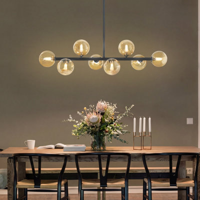 Lustre linéaire moderne en verre bullé à 8 lumières à intensité variable Spoutnik