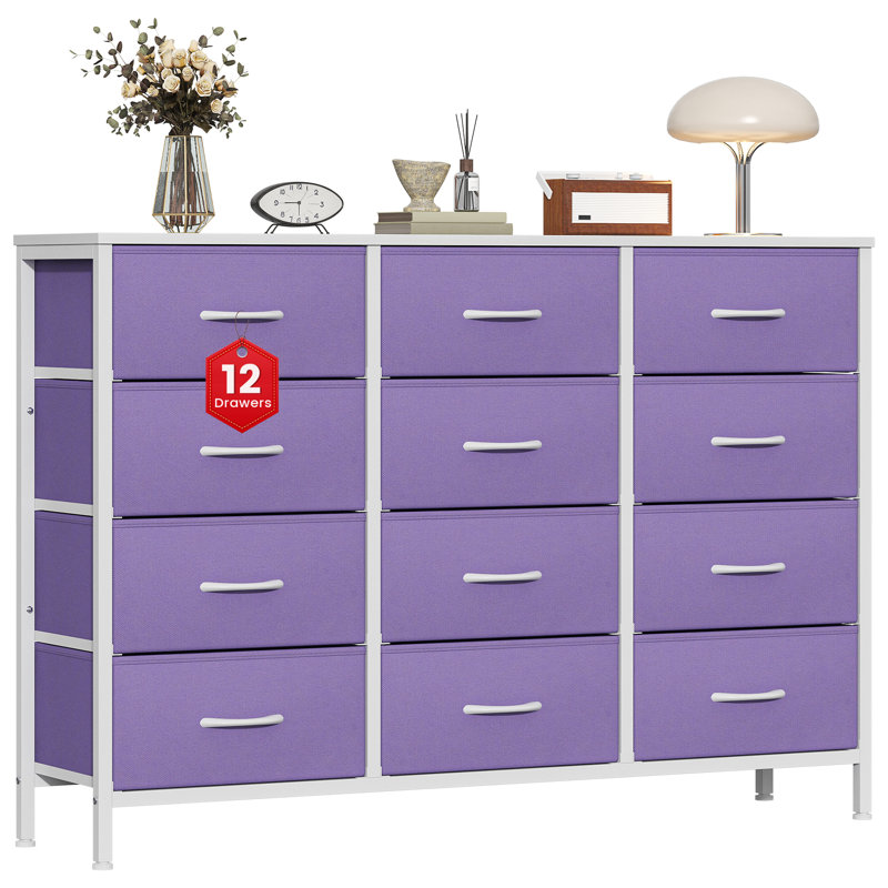 Metal 30cm W 12 - Drawer Chest of Drawers, Purple