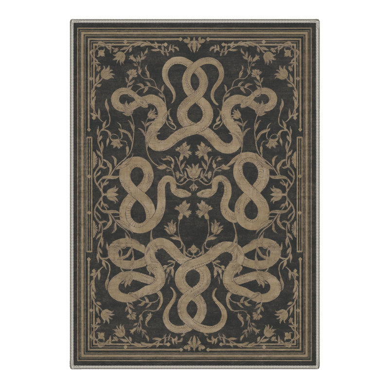 Abrahamson Serpenti Geometric Machine Washable Brown / Beige Indoor Area Rug with Non-Slip Backing, Rectangle 5' x 7'