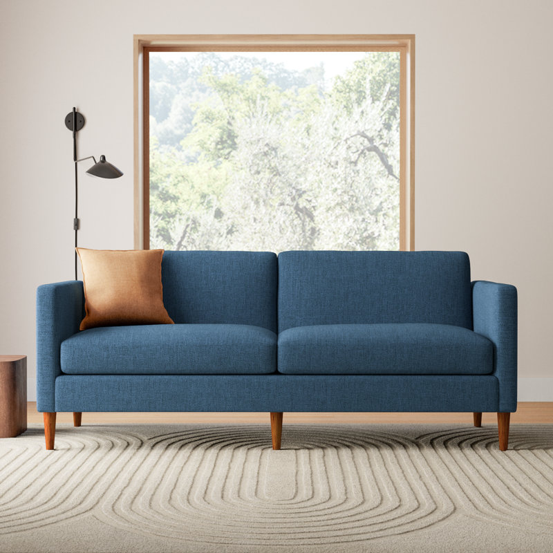 Clifford 87" Upholstered Custom Sofa, Zuma Navy Textured Linen