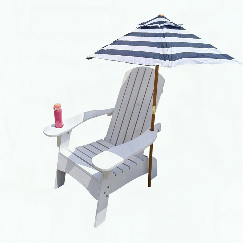 Chaise Adirondack avec trou pour parasol, bois franc massif et siège incliné, Blanc