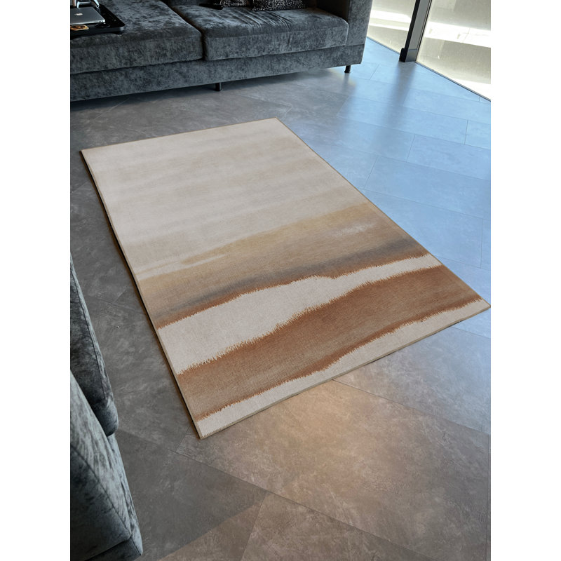 Tapis décoratif moderne à motif abstrait dégradé beige et brun, Rectangle 4 pi 11,06 po x 7 pi 6,55 po