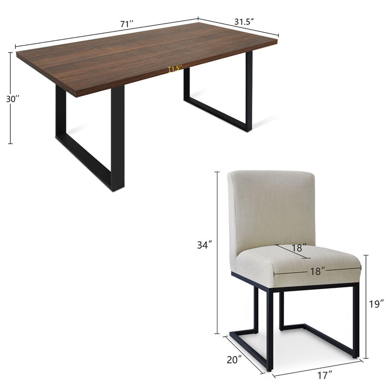 Cederick 4-Person Dining Set with Rectangular Table, Walnut, Beige