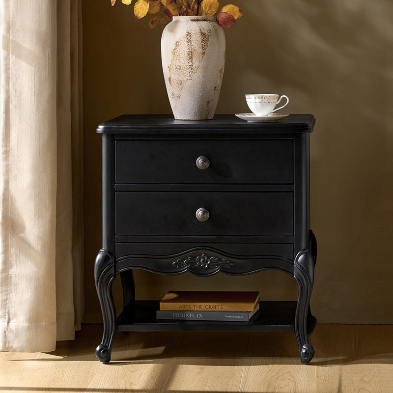 Table de bout à 3 tiroirs avec tiroir caché et prise de courant intégrée Evars Traditional, Gris anthracite