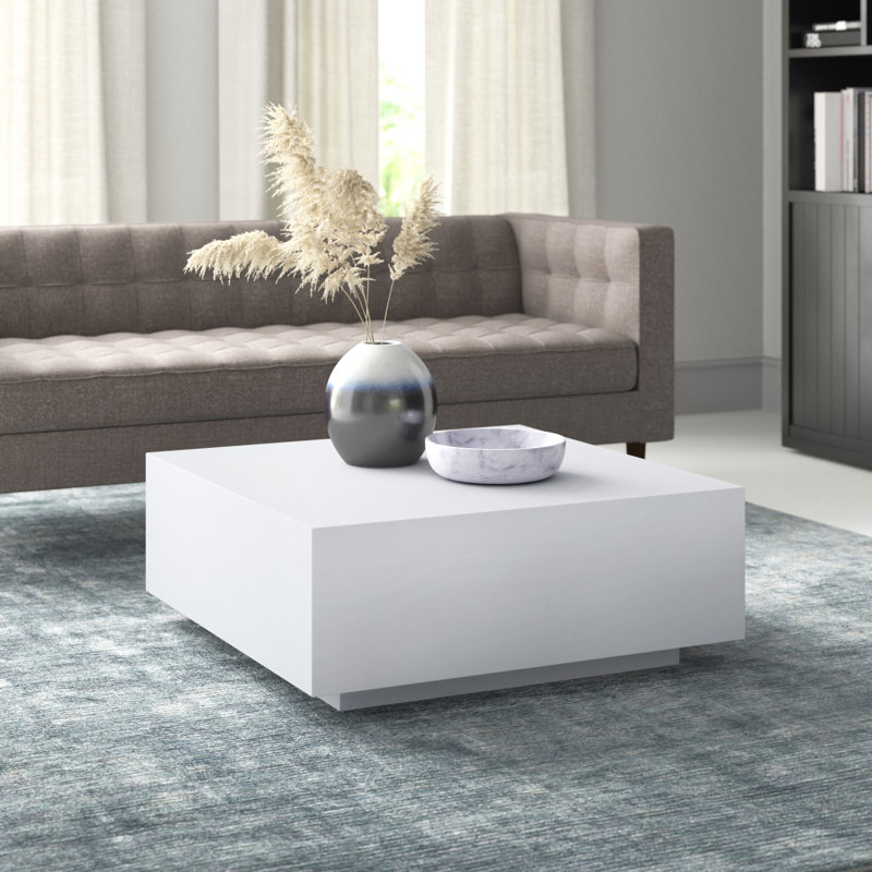 Table basse carrée Kareen, Blanc, H 16,5 po x l 39,5 po x P 39,5 po