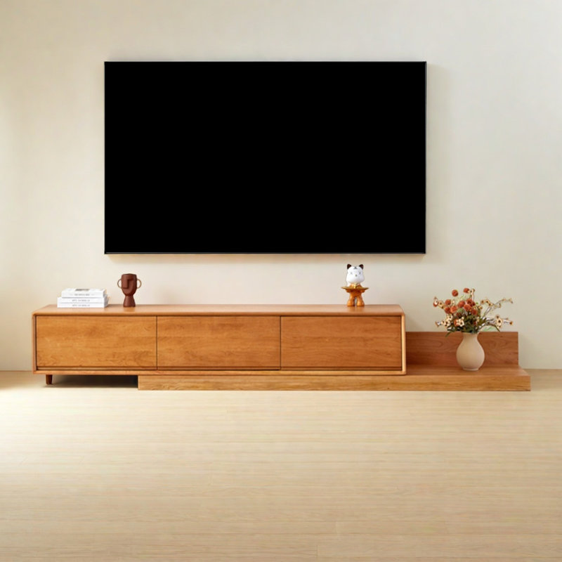 Meuble télé extensible en bois de cerisier, H 16,14 po x L 70,86 po x l 15,75 po