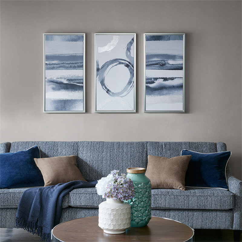Silver Foil Abstract 3-Piece Framed Canvas Wall Art Set
