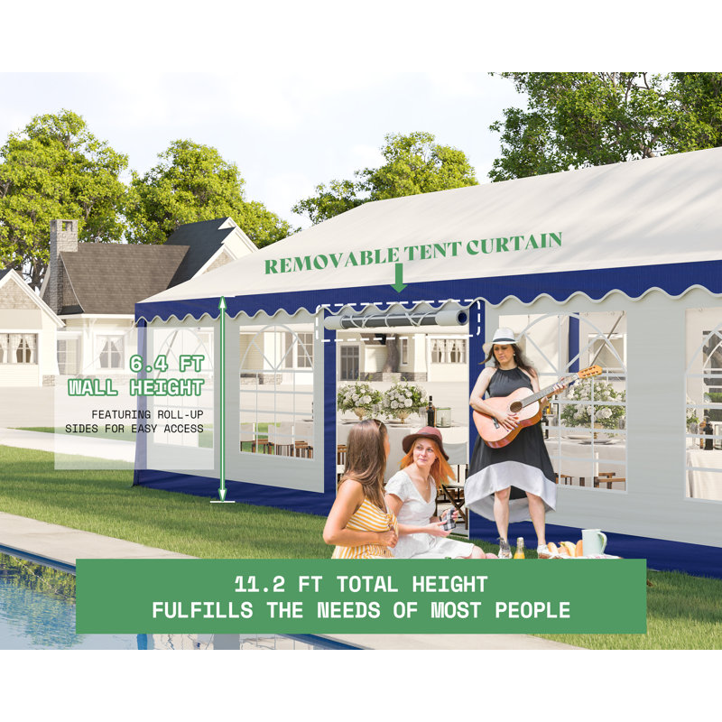  16FT x 32FT Canopy With Rolled Sidewalls,White & Blue, 16 (ft.) x 32 (ft.), White/Blue
