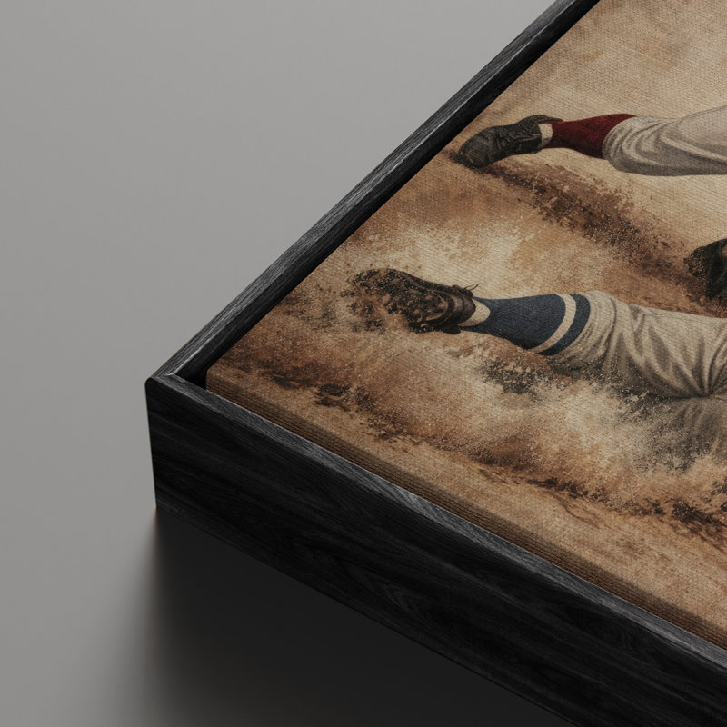 Illustration rétro encadrée de jeu de glissade de jeu de sport action encadrée, H 24 po x l 36 po, Noir