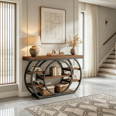 47.24" Industrial Console Table, 5-Tier Sofa Table With Metal Frame, Narrow Entryway Hallway Storage Shelf