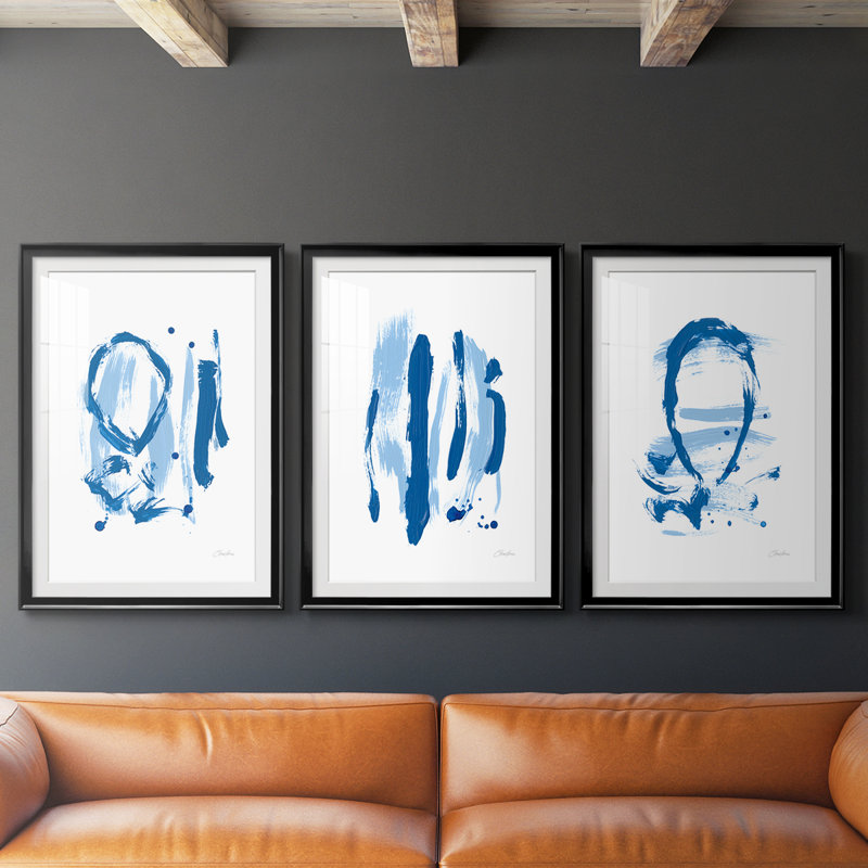 Blue Breeze IV - reproduction encadrée de qualité supérieure sur mesure mat - 3 pièces, H 21 po x l 30 po, Noir
