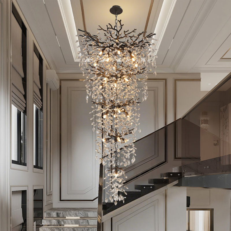 Lustre en cristal à DEL, H 63 po x l 30 po x P 30 po, Noir