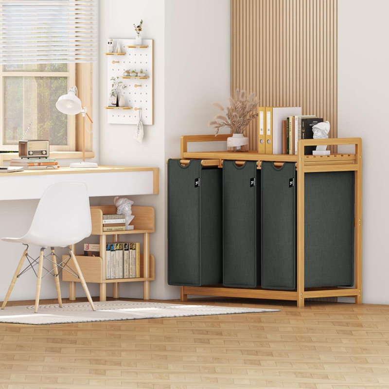 Rangement en bambou pour panier à linge, Gris