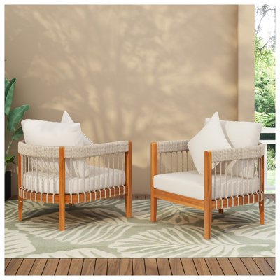 [Ensemble de 2] Chaises club d'extérieur Boho avec corde tissée à la main et bois d'acacia - Siège de patio résistant à l'eau pour le jardin, le porche et la cour