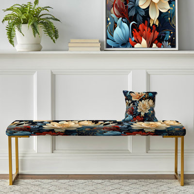 Banc floral rembourré or