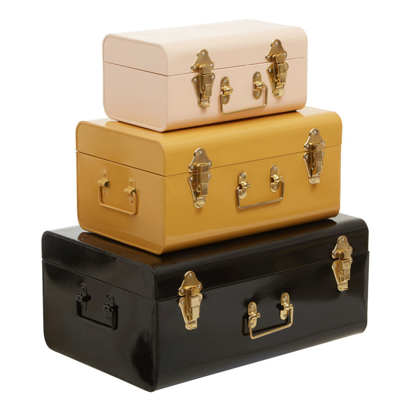 Forbush 3 Piece Accent Trunk Set, Almond/Apricot/Black