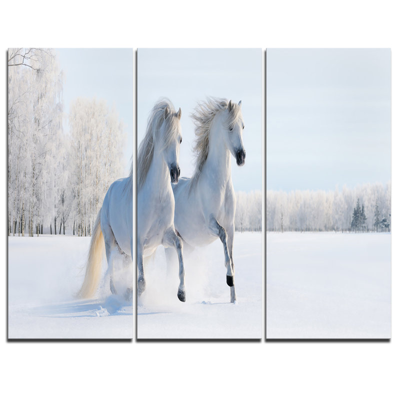 Ensemble de 3 pièces d’art mural sur toile tendue galloping blanc ponies