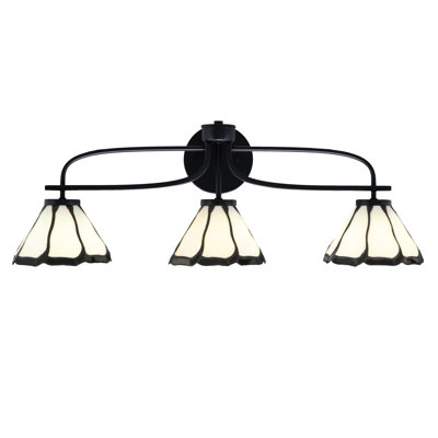 Barre d'éclairage de salle de bain 3 lumières Solander Cavella au fini noir mat avec perle de 7 po et verre d'art Black Flair