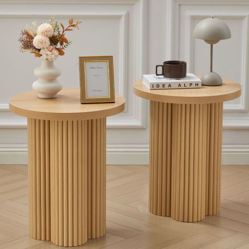 Round Blossom Pedestal Base End&Sidea Table, Natural