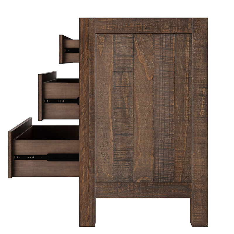 Rustic Farmhouse Style 3-Drawer Nightstand With Cup Pulls And Integrated Charge Station, Small Bedside Table