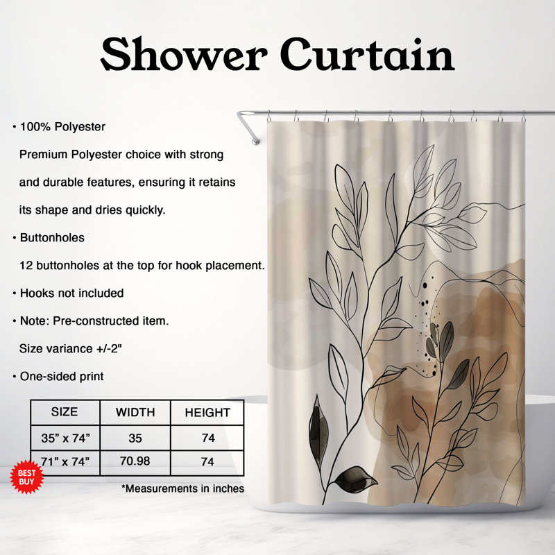 Rideau de douche 1 pièce Organic Beige Blossoms, H 74 po x l 71 po