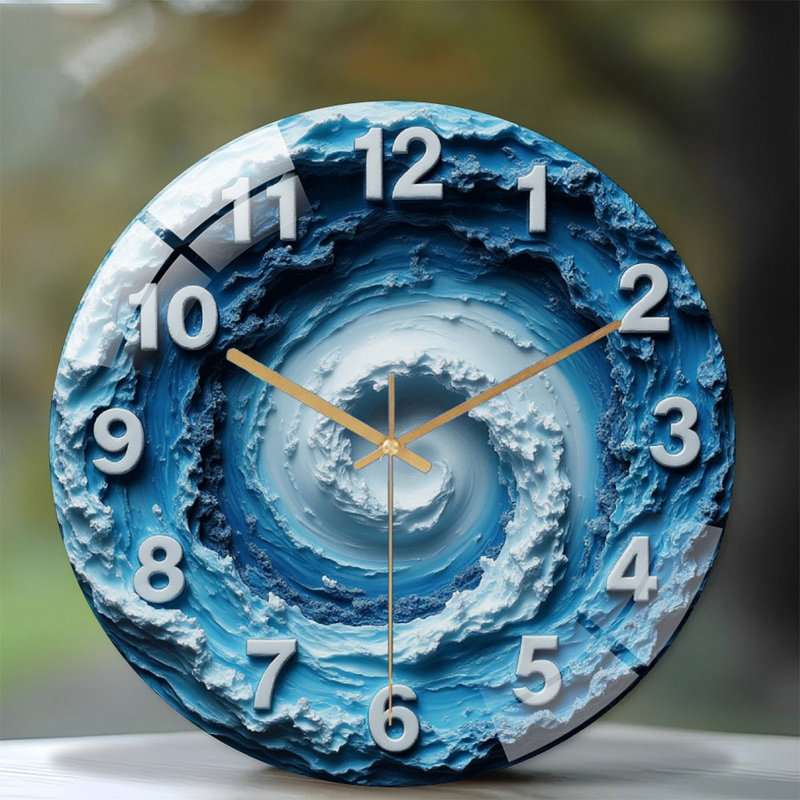 Horloge murale à motif tourbillon avec vagues bleues - art moderne 12 po