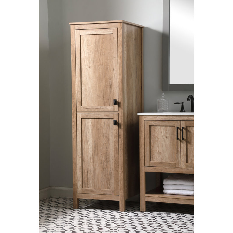 Rangement pour salle de bain Destinymarie, Chêne naturel / noir mat, H 65 po x l 20 po x P 22 po