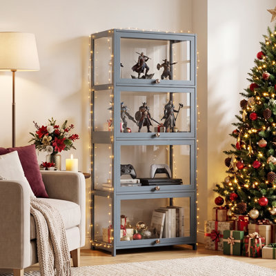 Vitrine en acrylique à 4 niveaux H 55 po x l 23 po avec porte rabattable, rangement vitrine