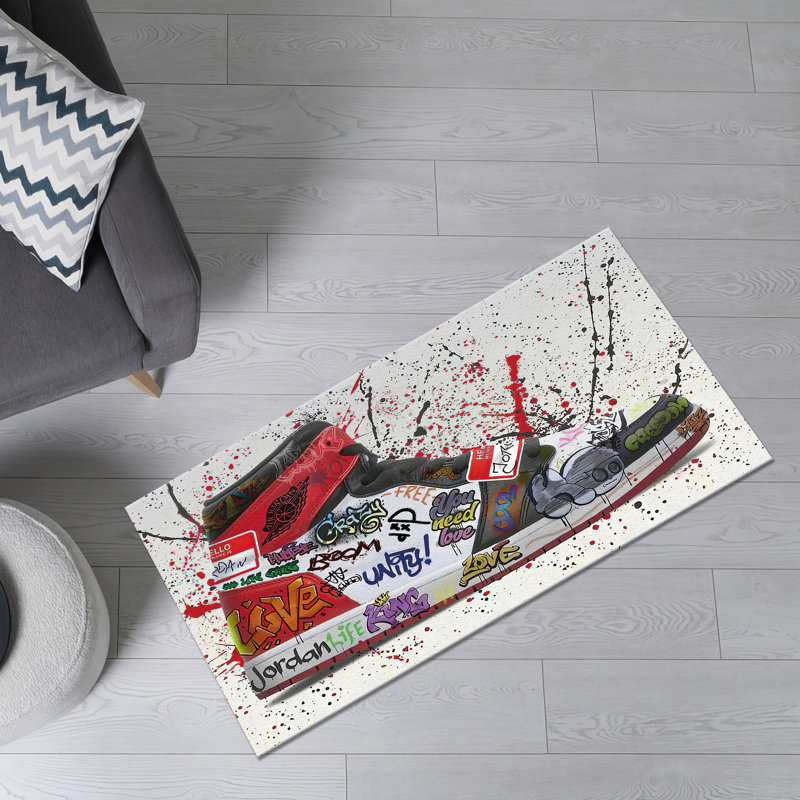 Stylish Non-Woven Thin Type Printed Rug Featuring Artistic Floral Design Suitable for Enhancing the Aesthetics of Any Living Room or Bedroom