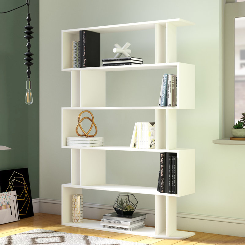 Bibliothèque géométrique moderne H 63,39 "x l 43,31" Ezra, Blanc / Ivoires