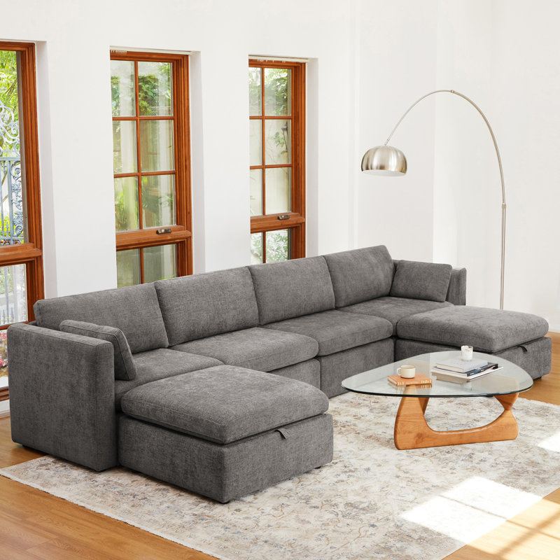 Canapé modulaire rembourré 146,5 po Winfree, Mélange de lin gris fossile