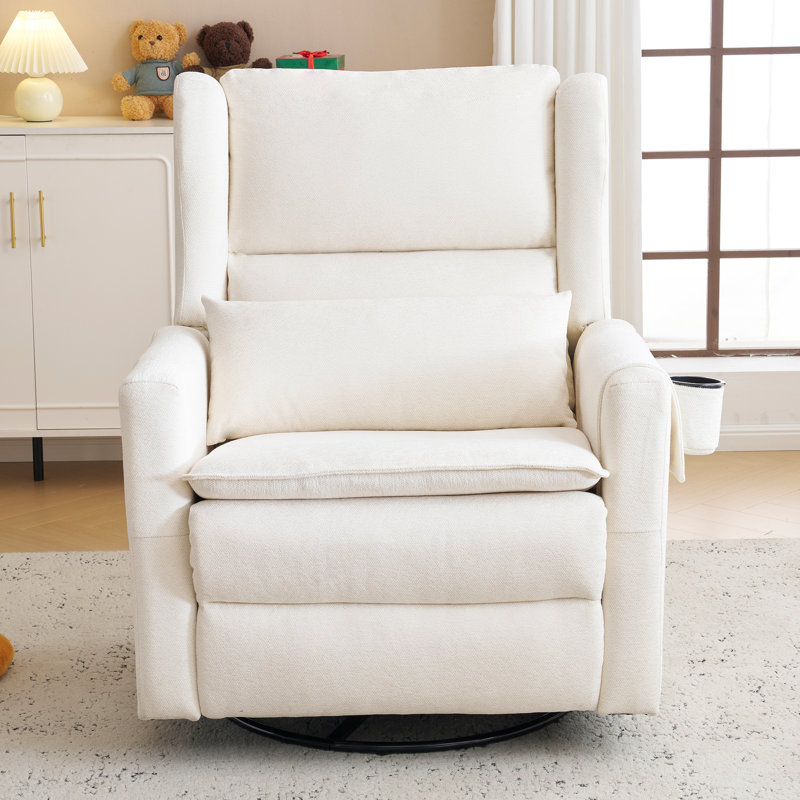 Fauteuil inclinable pivotant Veya surdimensionné, 66 cm (26 po) extra large, avec appui-tête réglable, revêtement en chenille, double coussin et porte-gobelet, blanc