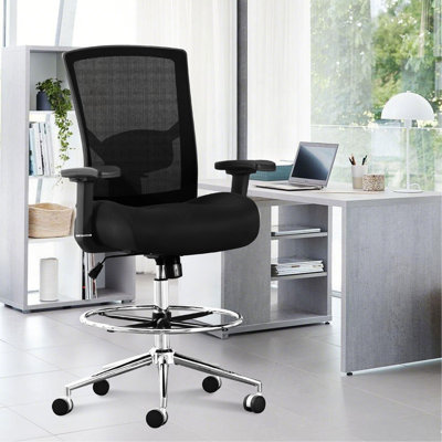 Chaise de bureau haute de 500 lb pour bureau debout, coussin extra large de 21 pouces, chaise de dessinateur ergonomique robuste avec support lombaire réglable, roulettes verrouillables, accoudoirs 4D