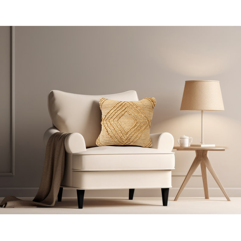 Tan Geometric Textured Hand-Woven Cotton Blend Throw Pillow