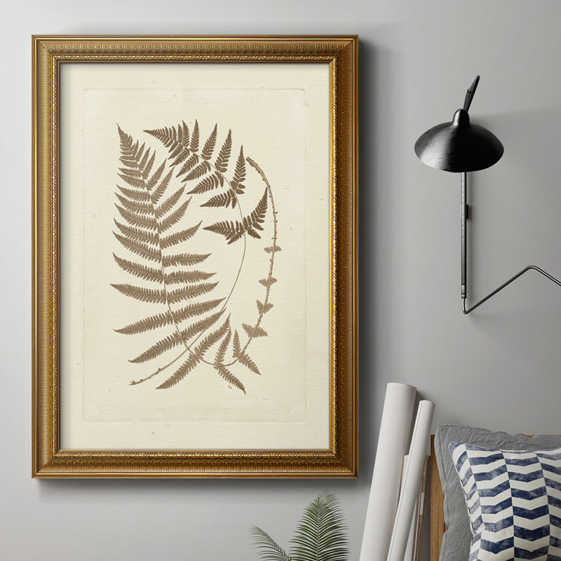 Sépia fougères V, toile encadrée de qualité supérieure - prête à être accrochée, L 18 po x H 27 po