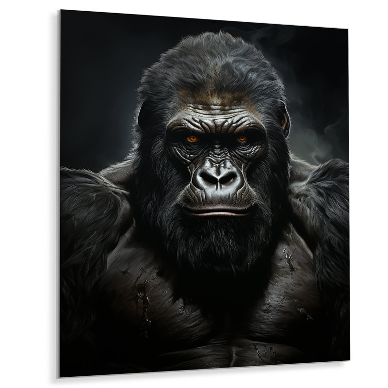 Décoration murale en métal noir et blanc Gorilla Majestic III - animaux, H 32 po x l 16 po x P 1 po