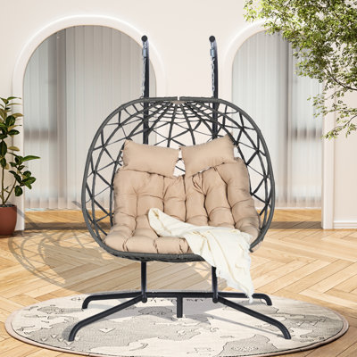 Fauteuil double 2 personnes avec résistance - Mobilier d'extérieur gris foncé tissé à la main