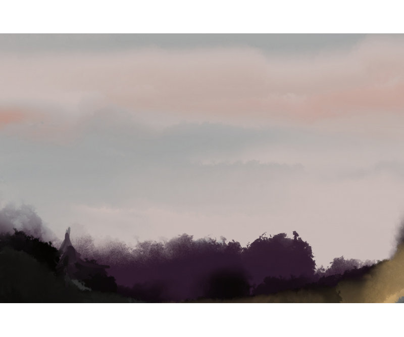 Misty Purple Mountains by Josie George — Landscape Wall Art, 60 × 40, Framed Canvas, Gold