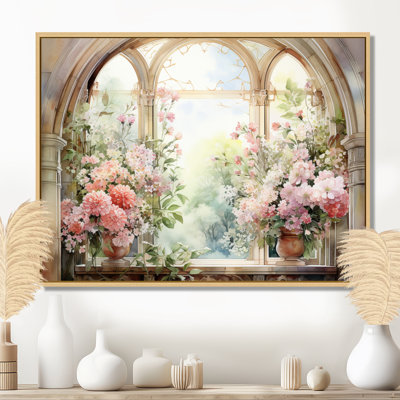 «Pink Blossoming Country Window Gaze V», reproduction d'art sur toile